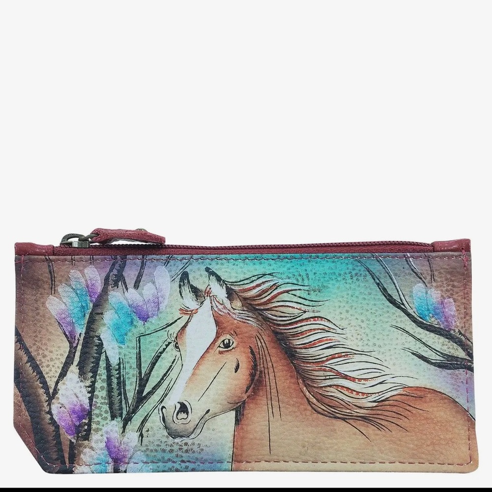 Anuschka Horse Print Zipper Pouch ID Holder RFID Blocking NWT